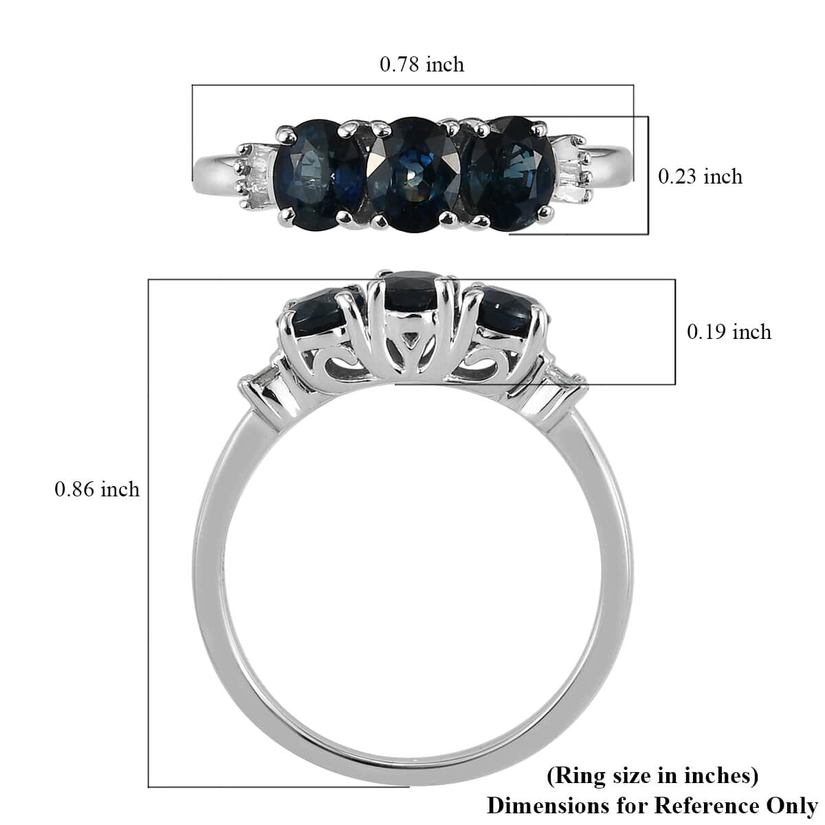 LUXORO 10K White Gold AAA Indigo Sapphire and Diamond 3 Stone Ring (Size 10.0) 1.20 ctw image number 5