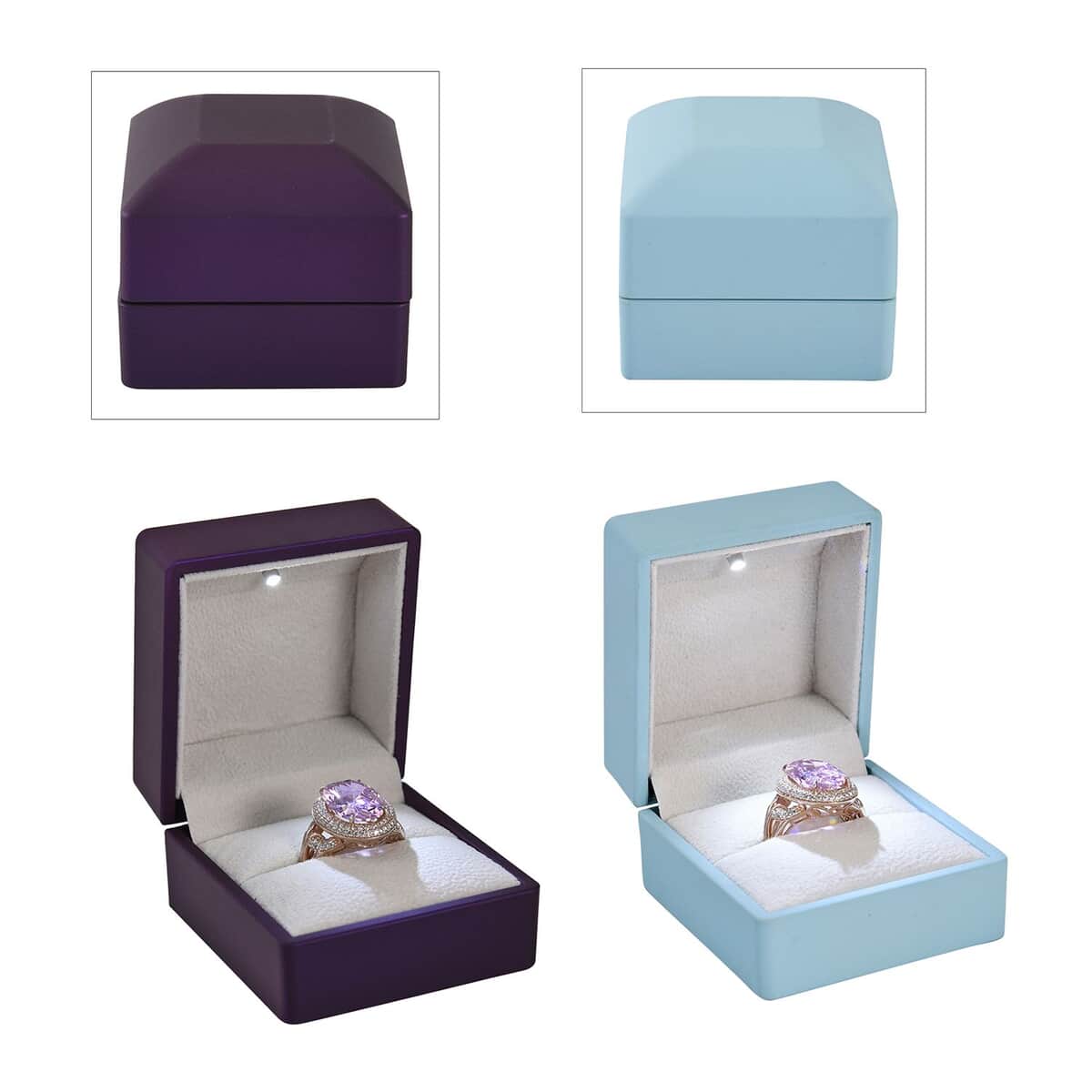 Set of 2 Sky Teal & Purple Solid Polish LED Light Ring Box (Can Hold up to 2 Rings) image number 0