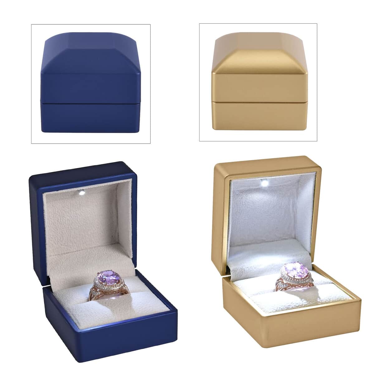 Set of 2 Sapphire Blue & Golden Solid Polish LED Light Ring Box (Can Hold up to 2 Rings)  image number 0