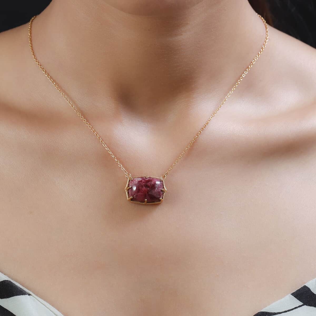 KARIS Norwegian Thulite Fancy Necklace 18 Inches in 18K YG Plated 15.75 ctw image number 2
