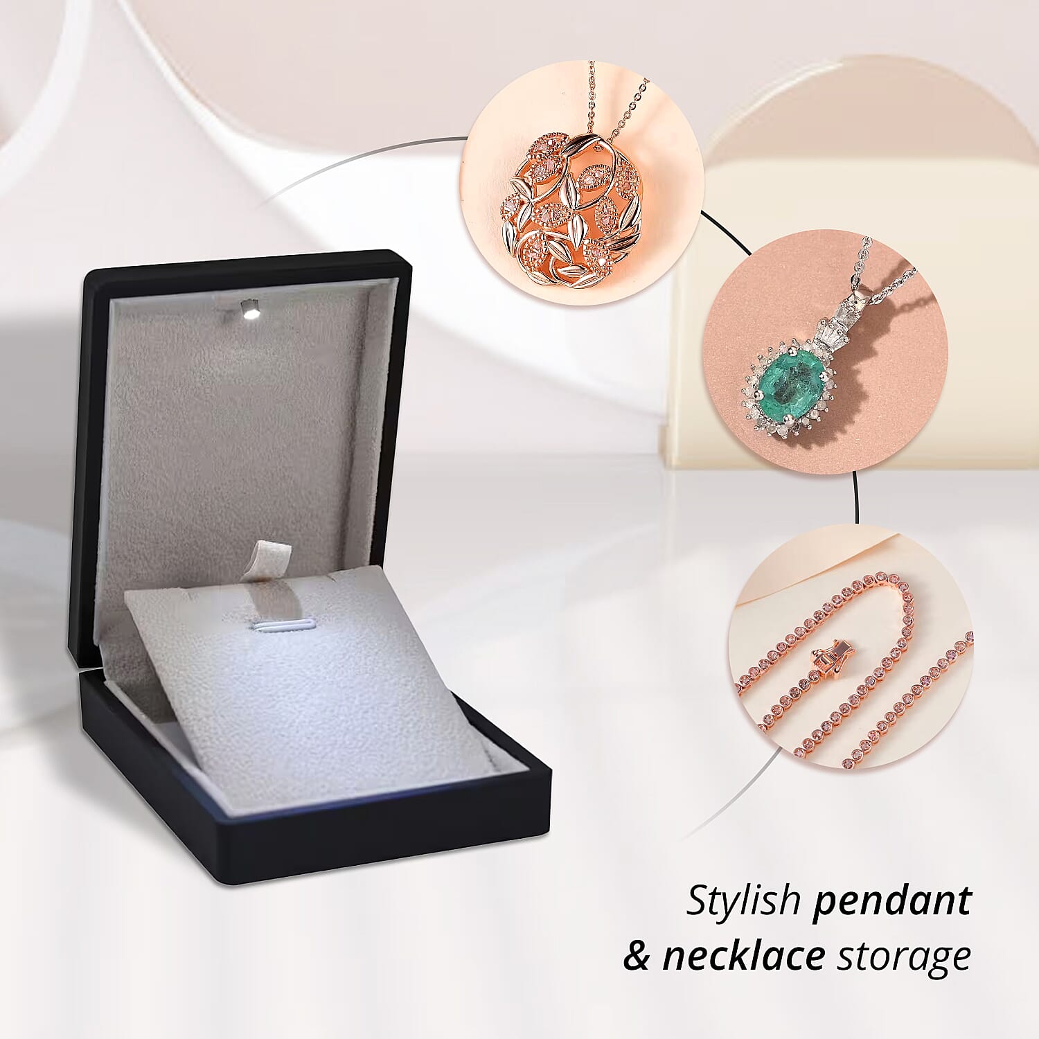 Black Solid Polish LED Light Pendant Necklace Jewelry Box