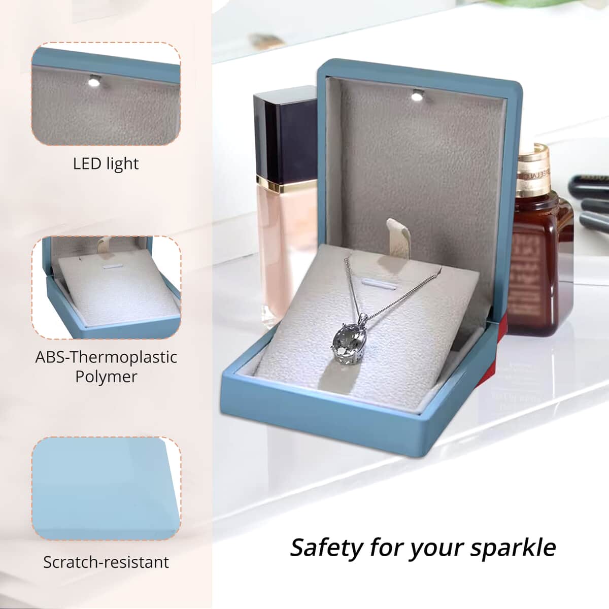 Sky Blue Solid Polish LED Light Pendant Necklace Jewelry Box image number 3