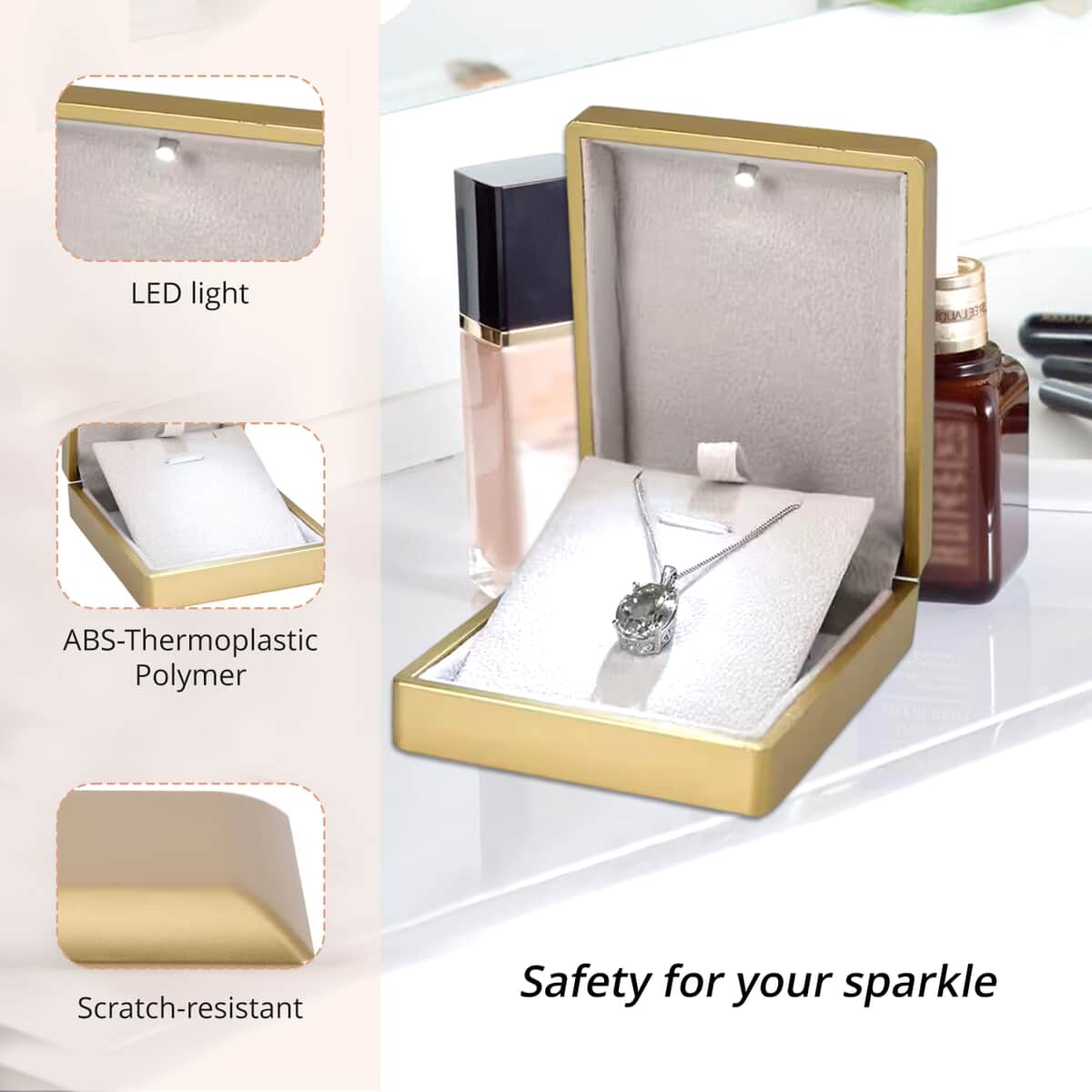 Golden Solid Polish LED Light Pendant Necklace Jewelry Box image number 3