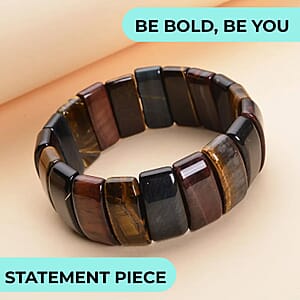 Yellow Multi Color Tiger's Eye Boho Block Bracelet, Stretch Bracelet For Women, Jewelry Gifts For Women 450.00 ctw