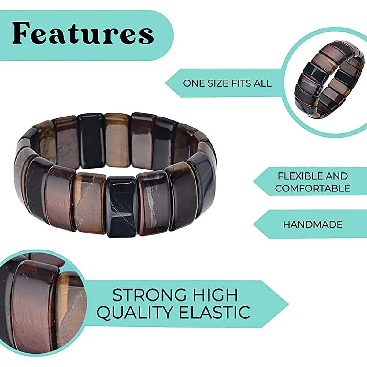 Yellow Multi Color Tiger's Eye Boho Block Bracelet, Stretch Bracelet For Women, Jewelry Gifts For Women 450.00 ctw image number 2