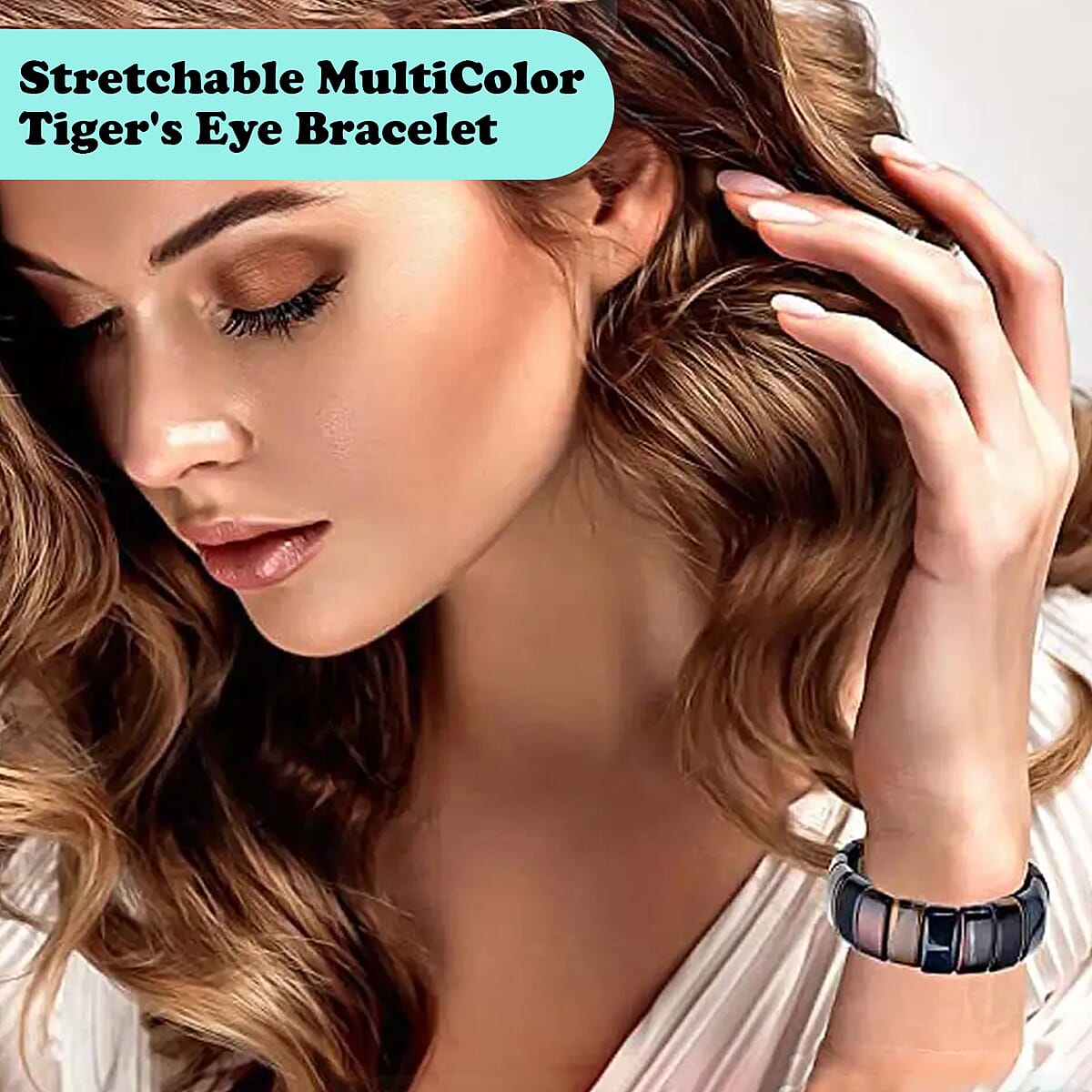 Yellow Multi Color Tiger's Eye Boho Block Bracelet, Stretch Bracelet For Women, Jewelry Gifts For Women 450.00 ctw image number 3