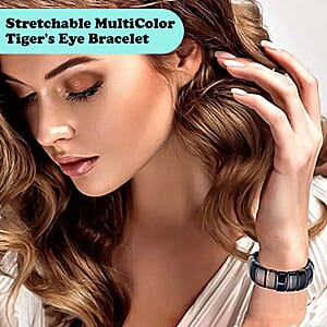 Yellow Multi Color Tiger's Eye Boho Block Bracelet, Stretch Bracelet For Women, Jewelry Gifts For Women 450.00 ctw