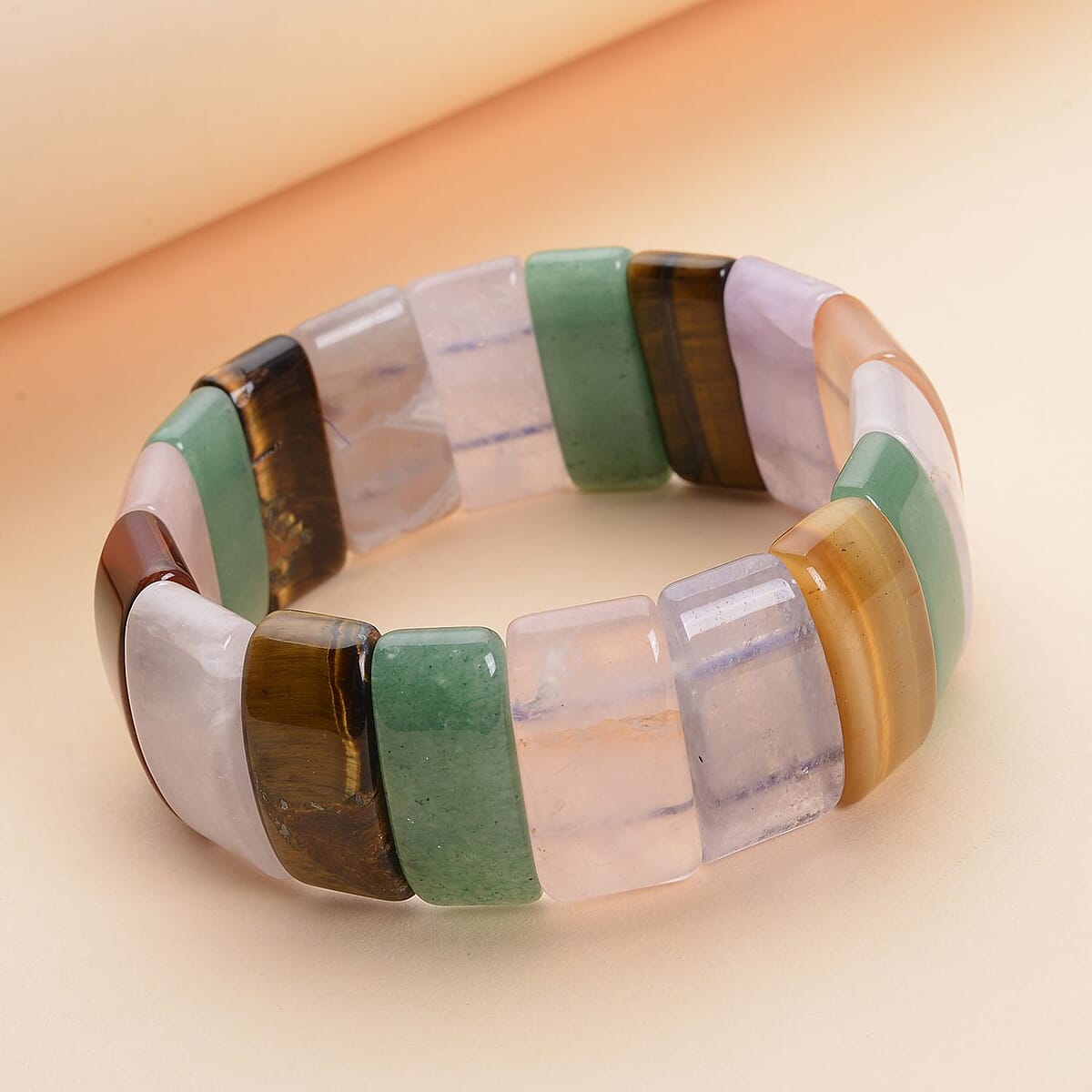 Multi Gemstone 450.00 ctw Boho Block Bracelet, Stretch Bracelet For Women, Jewelry Gifts For Women image number 1
