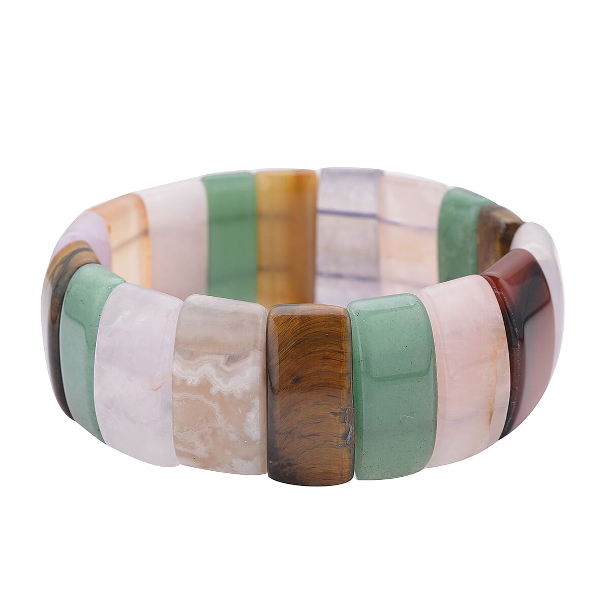 Multi Gemstone 450.00 ctw Boho Block Bracelet, Stretch Bracelet For Women, Jewelry Gifts For Women image number 3