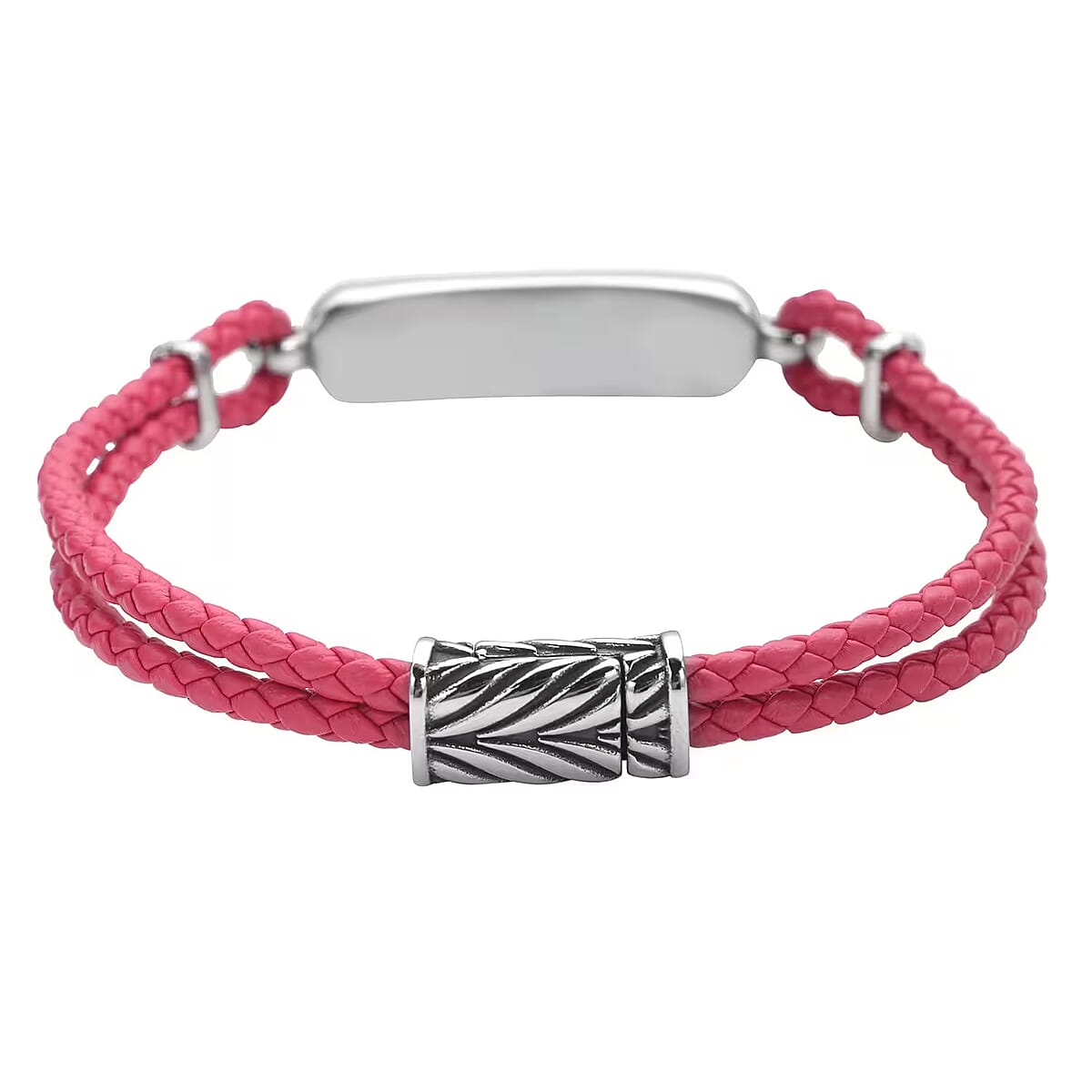 Galilea Rose Quartz Genuine Leather Men's Bracelet with Magnetic Lock in Black Oxidized Stainless Steel (8.00 In) 17.00 ctw , Tarnish-Free, Waterproof, Sweat Proof Jewelry image number 5