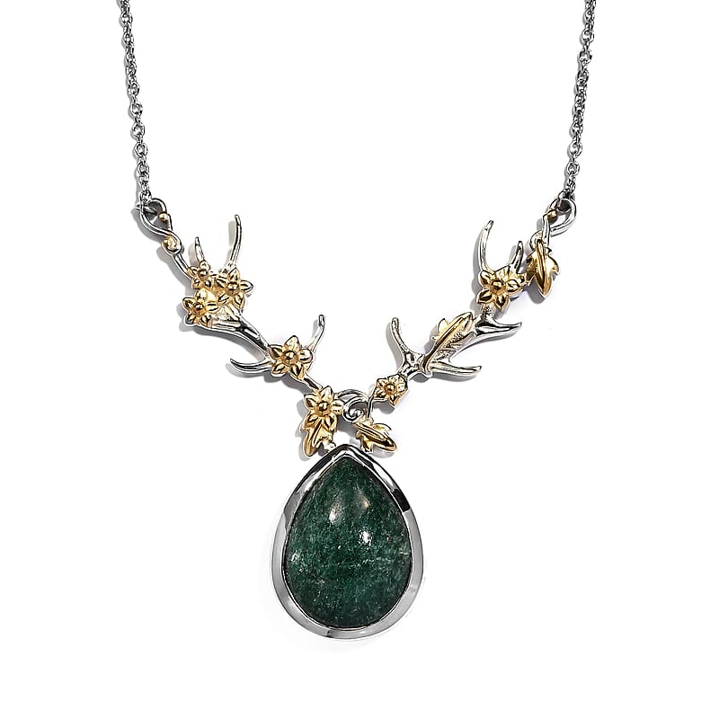 Karis Green Aventurine Necklace in 18K YG Plated and Stainless Steel 18 Inches, Tarnish-Free, Waterproof, Sweat Proof Jewelry