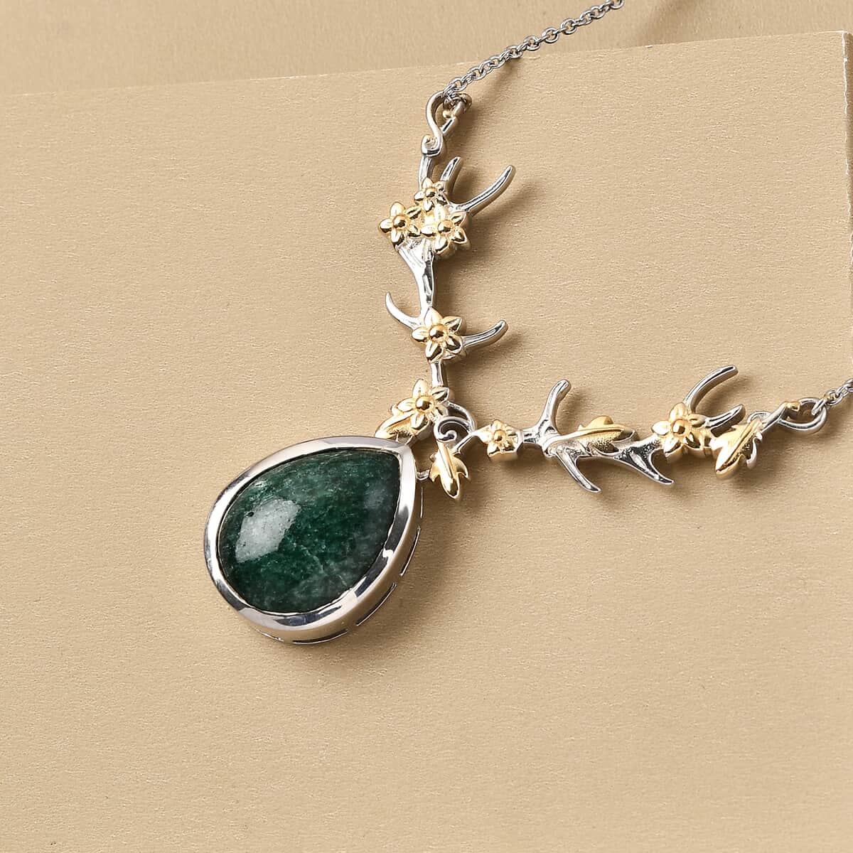 Karis Green Aventurine Necklace in 18K YG Plated and Stainless Steel 18 Inches, Tarnish-Free, Waterproof, Sweat Proof Jewelry image number 1