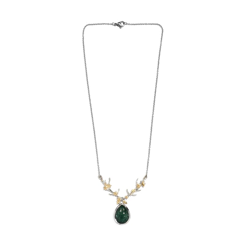 Karis Green Aventurine Necklace in 18K YG Plated and Stainless Steel 18 Inches, Tarnish-Free, Waterproof, Sweat Proof Jewelry