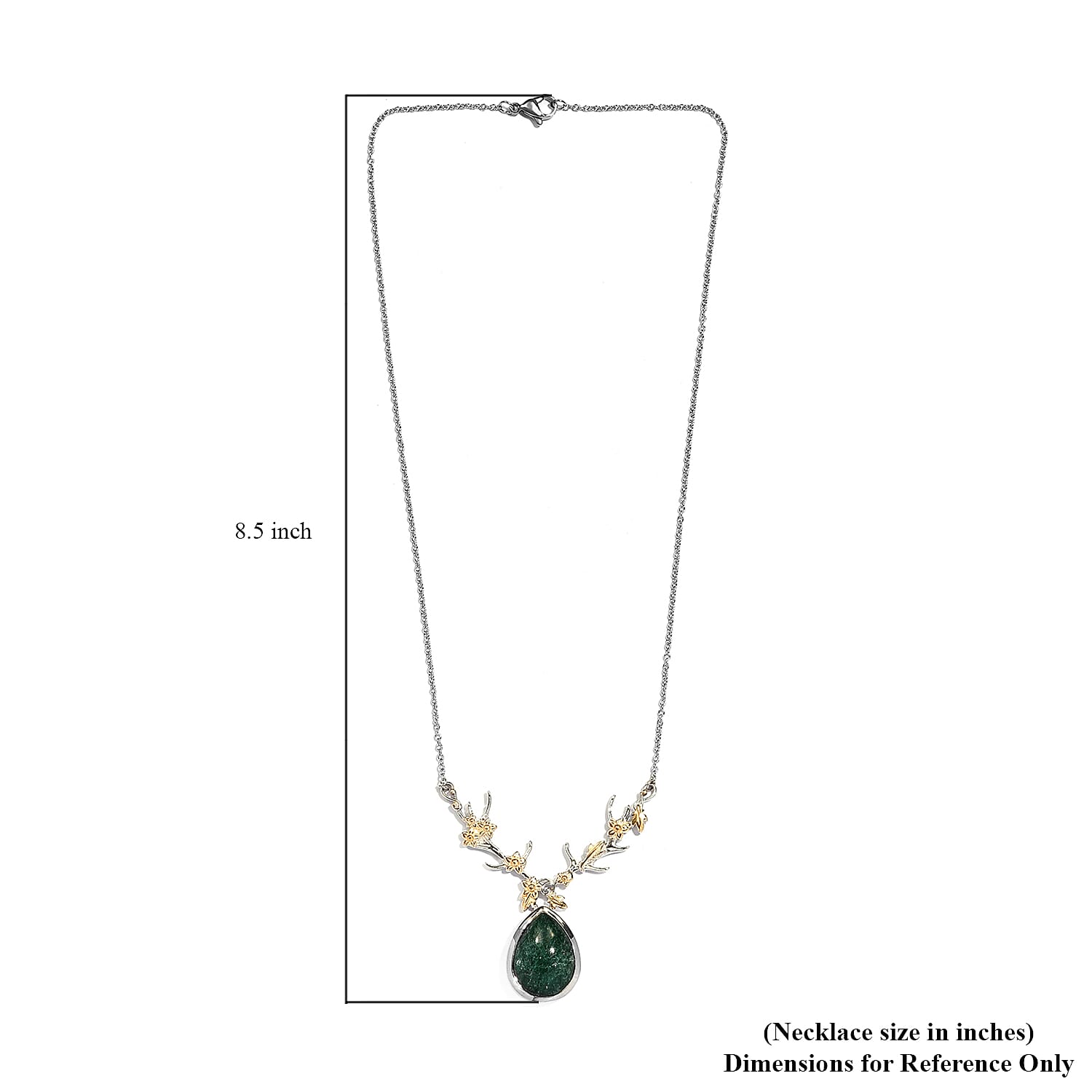 Karis Green Aventurine Necklace in 18K YG Plated and Stainless Steel 18 Inches, Tarnish-Free, Waterproof, Sweat Proof Jewelry