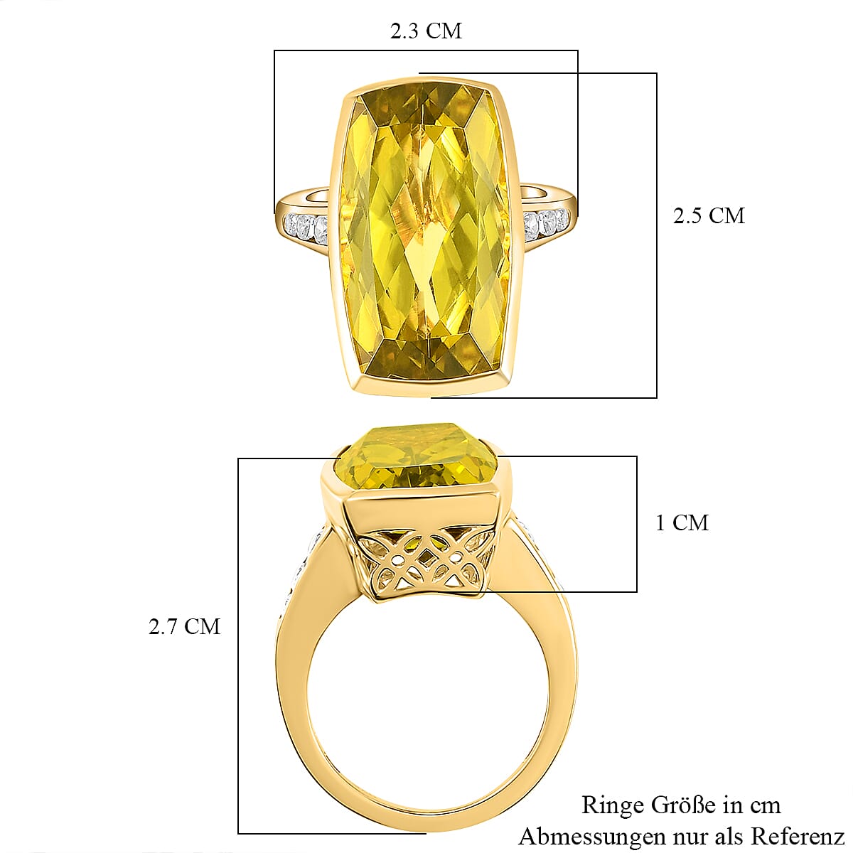 Green Gold Quartz and White Zircon 16.38 ctw Ring in 14K YG Over Sterling Silver (Size 6.5)