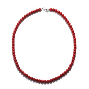 Red Coral (D) Beaded Necklace 18 Inches in Sterling Silver