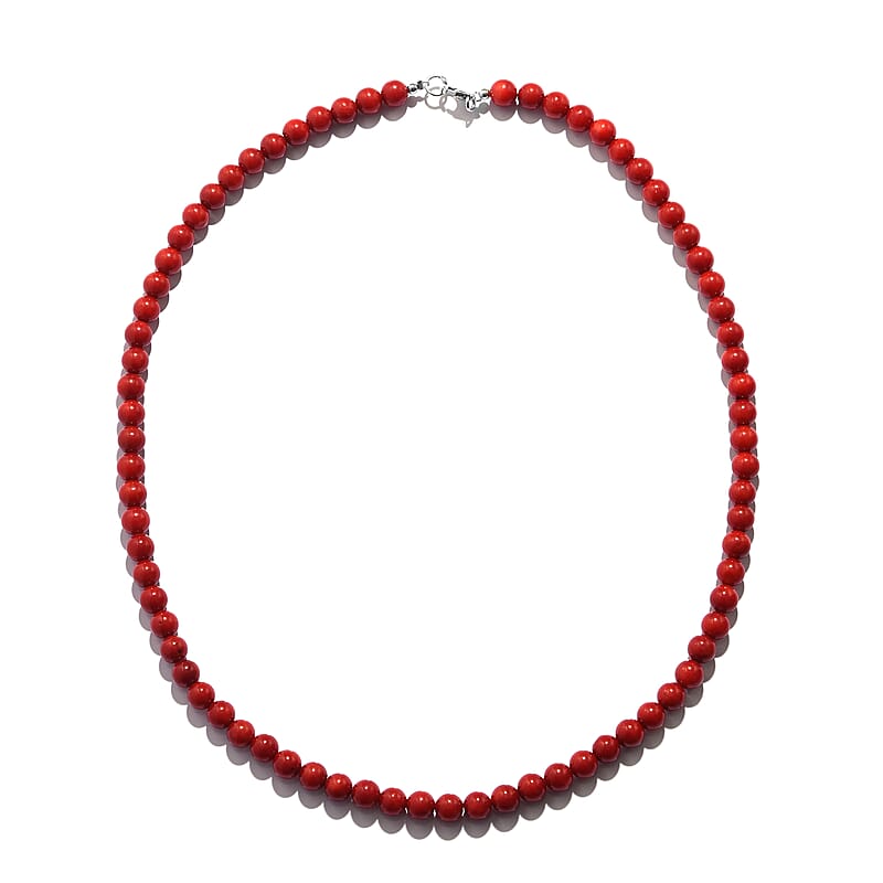 Red Coral (D) Beaded Necklace 18 Inches in Sterling Silver