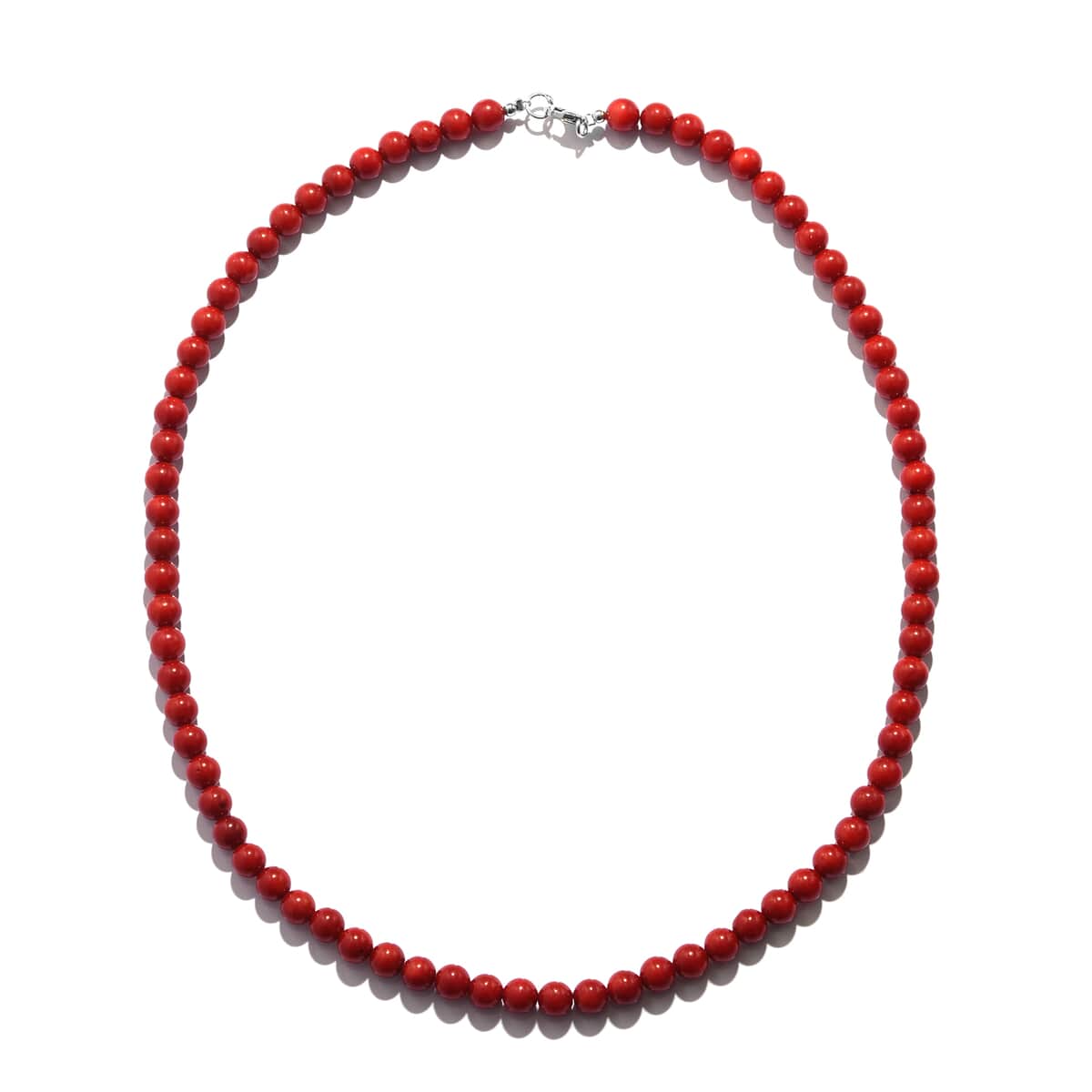 Red Coral (D) Beaded Necklace 18 Inches in Sterling Silver image number 0