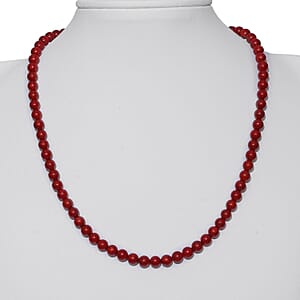 Red Coral (D) Beaded Necklace 18 Inches in Sterling Silver