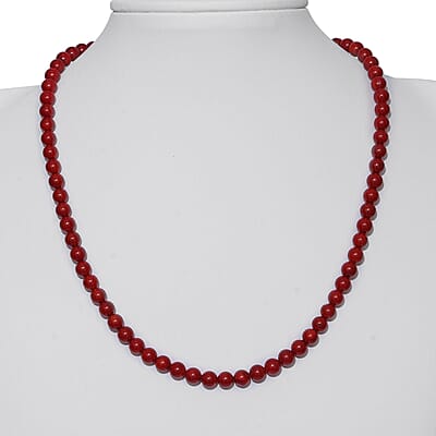 Red Coral (D) Beaded Necklace 18 Inches in Sterling Silver