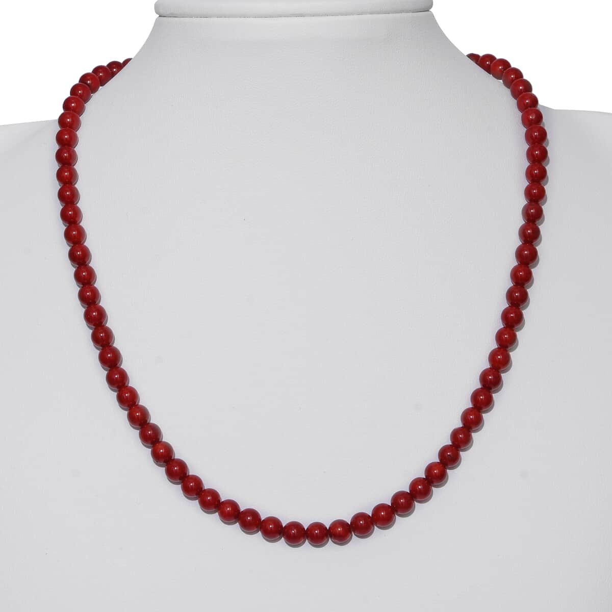 Red Coral (D) Beaded Necklace 18 Inches in Sterling Silver image number 1