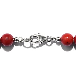 Red Coral (D) Beaded Necklace 18 Inches in Sterling Silver