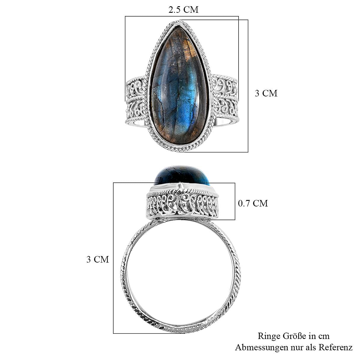 Malagasy Labradorite 15.10 ctw Ring in Black Oxidised Sterling Silver (Size 5.5)