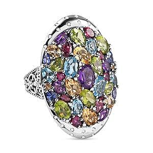 Multi Gemstone 10.15 ctw Ring in Platinum Over Sterling Silver (Size 6.5)