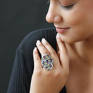 Multi Gemstone 10.15 ctw Ring in Platinum Over Sterling Silver (Size 6.5)
