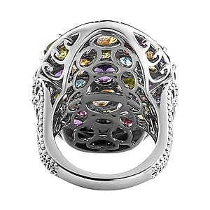 Multi Gemstone 10.15 ctw Ring in Platinum Over Sterling Silver (Size 6.5)