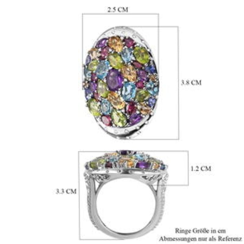 Multi Gemstone 10.15 ctw Ring in Platinum Over Sterling Silver (Size 6.5)
