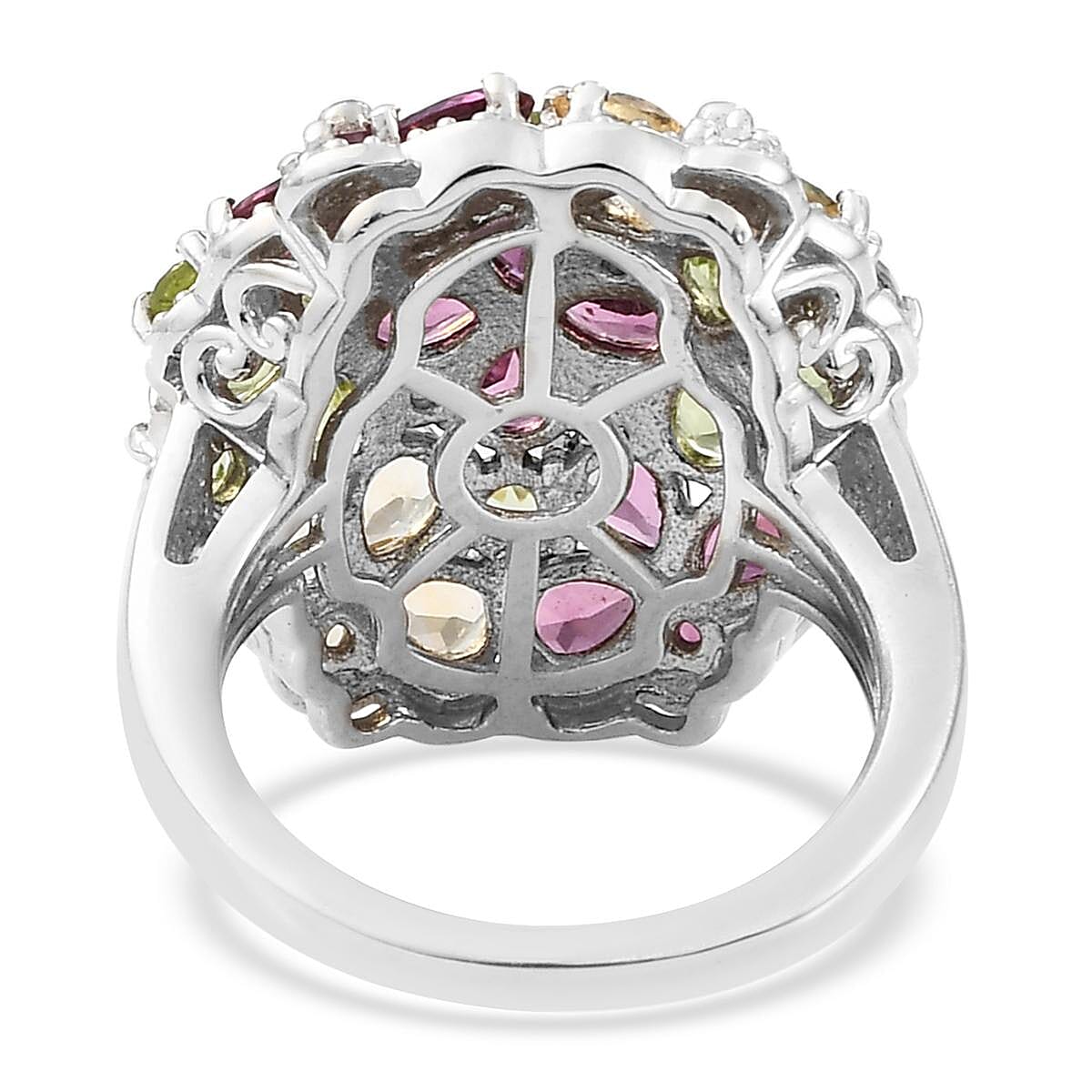 Orissa Rhodolite Garnet, Arizona Peridot, Brazilian Citrine Florals Ring in Platinum Over Sterling Silver (Size 10.0) 4.60 ctw image number 4