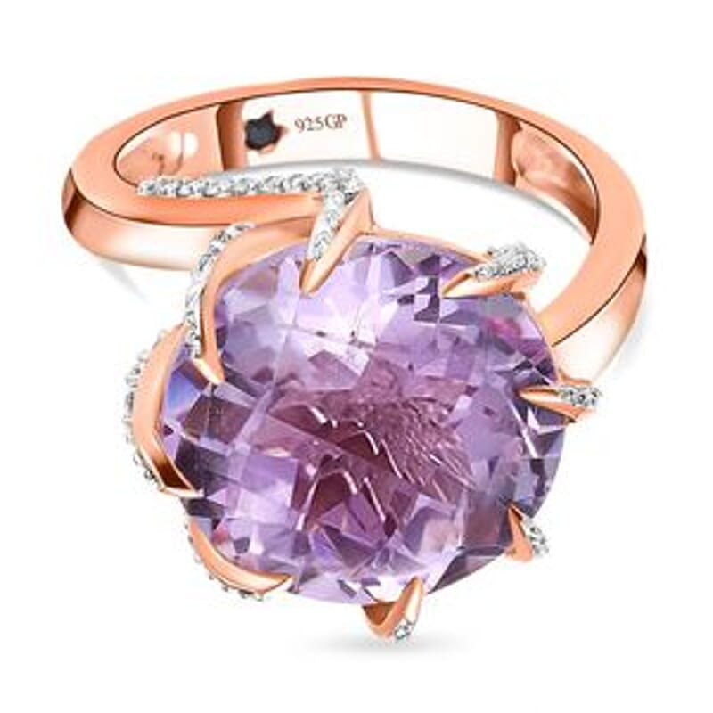 Rose De France Amethyst and Multi Gemstone 9.49 ctw Ring in 14K RG Over Sterling Silver (Size 11.5)