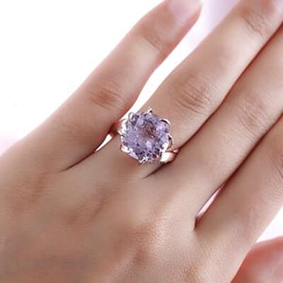 Rose De France Amethyst and Multi Gemstone 9.49 ctw Ring in 14K RG Over Sterling Silver (Size 11.5)