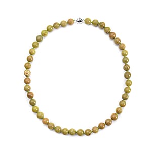 Green Opal Beaded Necklace 20 Inches with Magnetic Clasp in Rhodium Over Sterling Silver 271.00 ctw