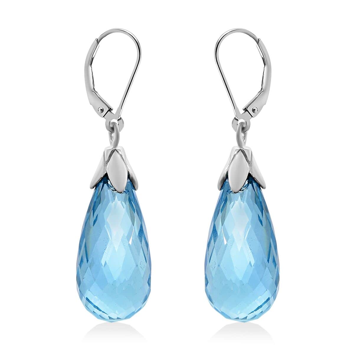 Blue Topaz Flower Bud Drop Earrings in Platinum Over Sterling Silver 35.00 ctw image number 0