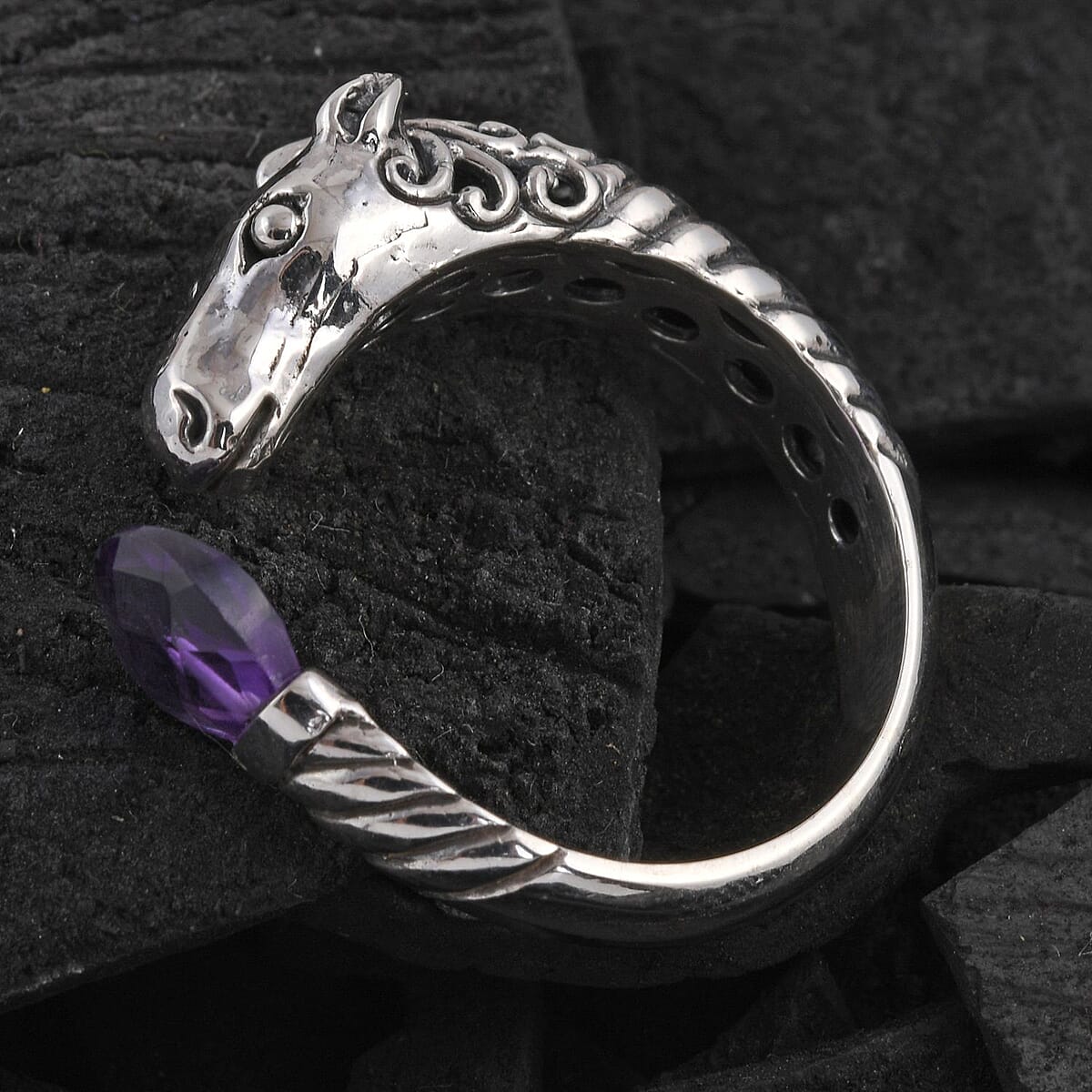 BALI LEGACY Amethyst Horse Ring in Sterling Silver 8 Grams 3.60 ctw image number 1