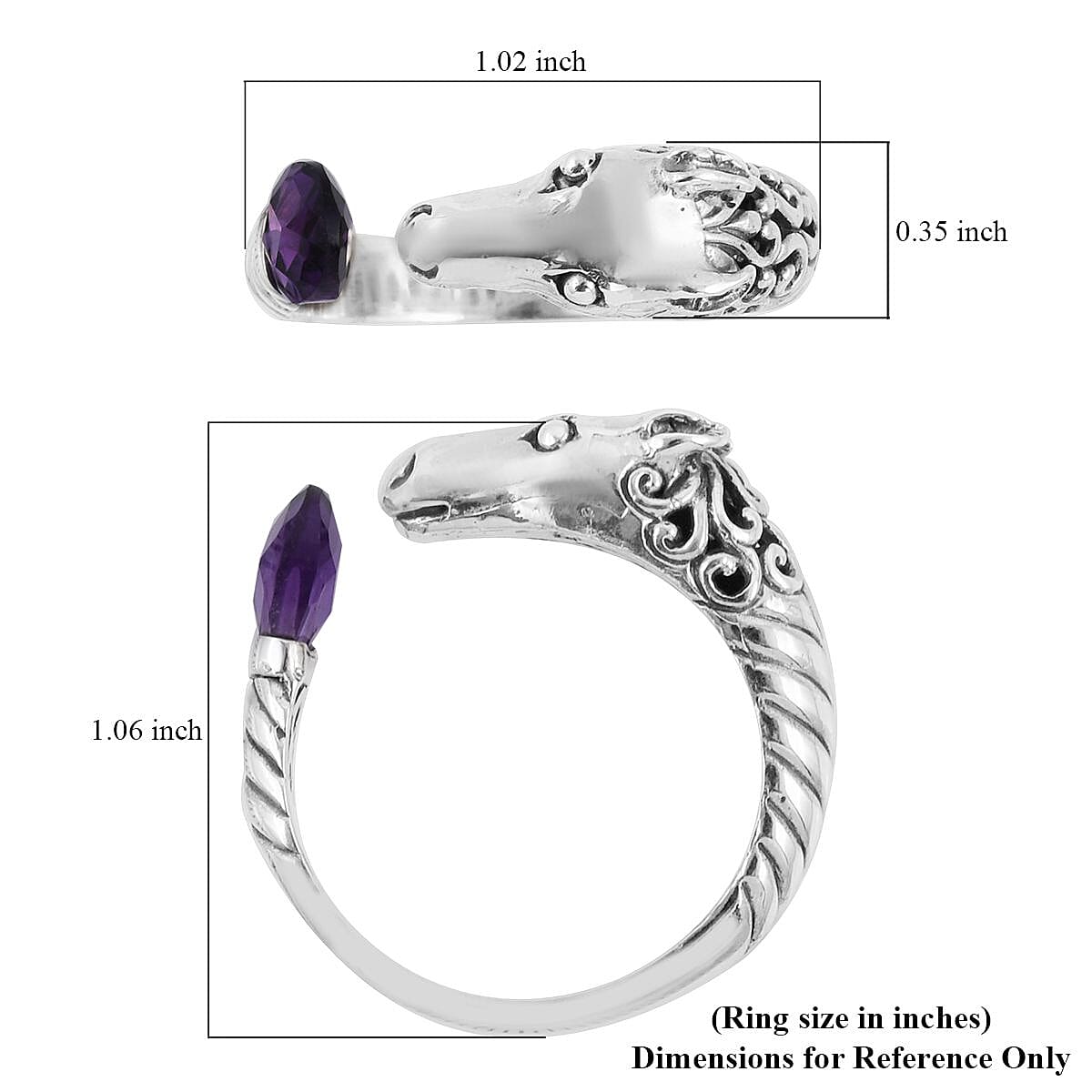 BALI LEGACY Amethyst Horse Ring in Sterling Silver 8 Grams 3.60 ctw image number 5