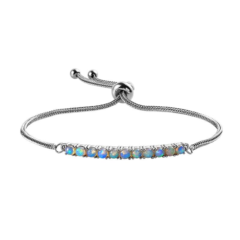 Ethiopian Welo Opal Bolo Bracelet in Stainless Steel 0.85 ctw , Tarnish-Free, Waterproof, Sweat Proof Jewelry