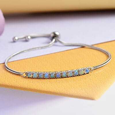 Ethiopian Welo Opal Bolo Bracelet in Stainless Steel 0.85 ctw , Tarnish-Free, Waterproof, Sweat Proof Jewelry