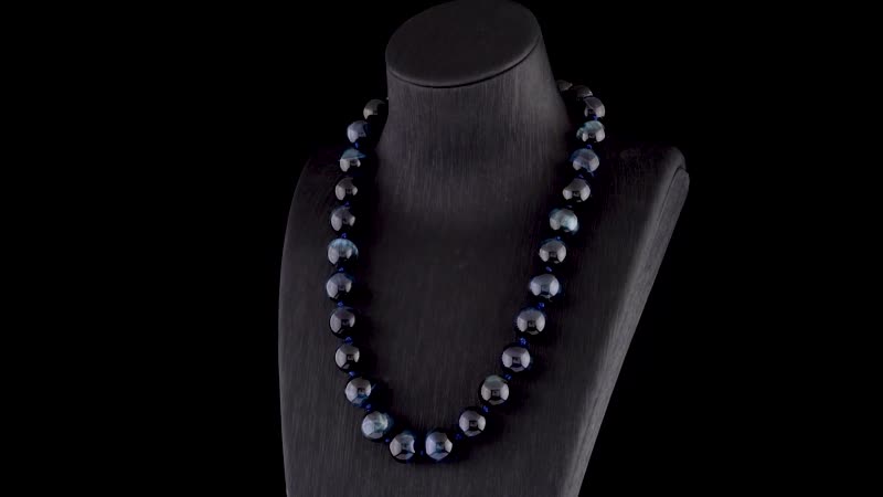 South African Blue Tiger's Eye 13-15mm Beaded Necklace 20 Inches in Rhodium Over Sterling Silver 616.00 ctw