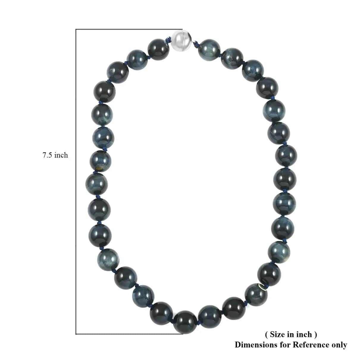 Blue Tiger Eye Bead Necklace in Rhodium Plated Sterling Silver, Single Strand Beaded Necklace With Magnetic Clasp 616.00 ctw image number 6