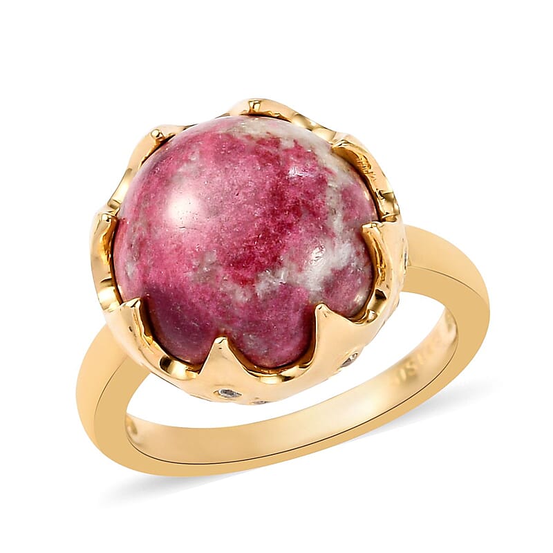 Karis Norwegian Thulite and Natural White Zircon Ring in 18K YG Plated (Size 10.0) 8.25 ctw