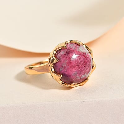 Karis Norwegian Thulite and Natural White Zircon Ring in 18K YG Plated (Size 10.0) 8.25 ctw