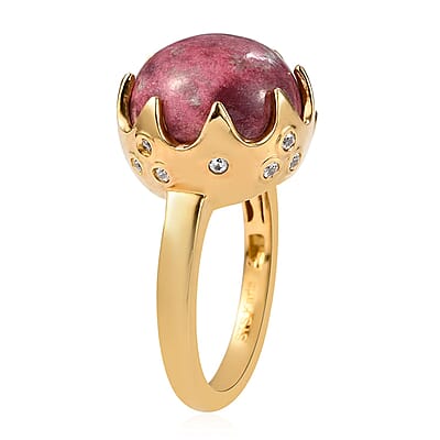 Karis Norwegian Thulite and Natural White Zircon Ring in 18K YG Plated (Size 10.0) 8.25 ctw