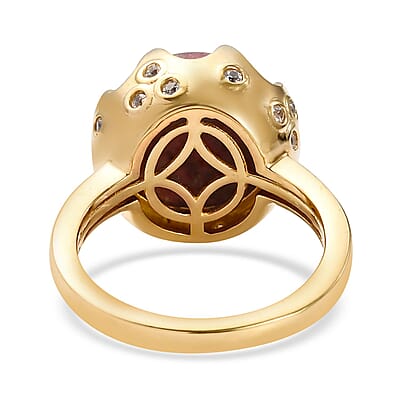 Karis Norwegian Thulite and Natural White Zircon Ring in 18K YG Plated (Size 10.0) 8.25 ctw