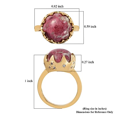 Karis Norwegian Thulite and Natural White Zircon Ring in 18K YG Plated (Size 10.0) 8.25 ctw