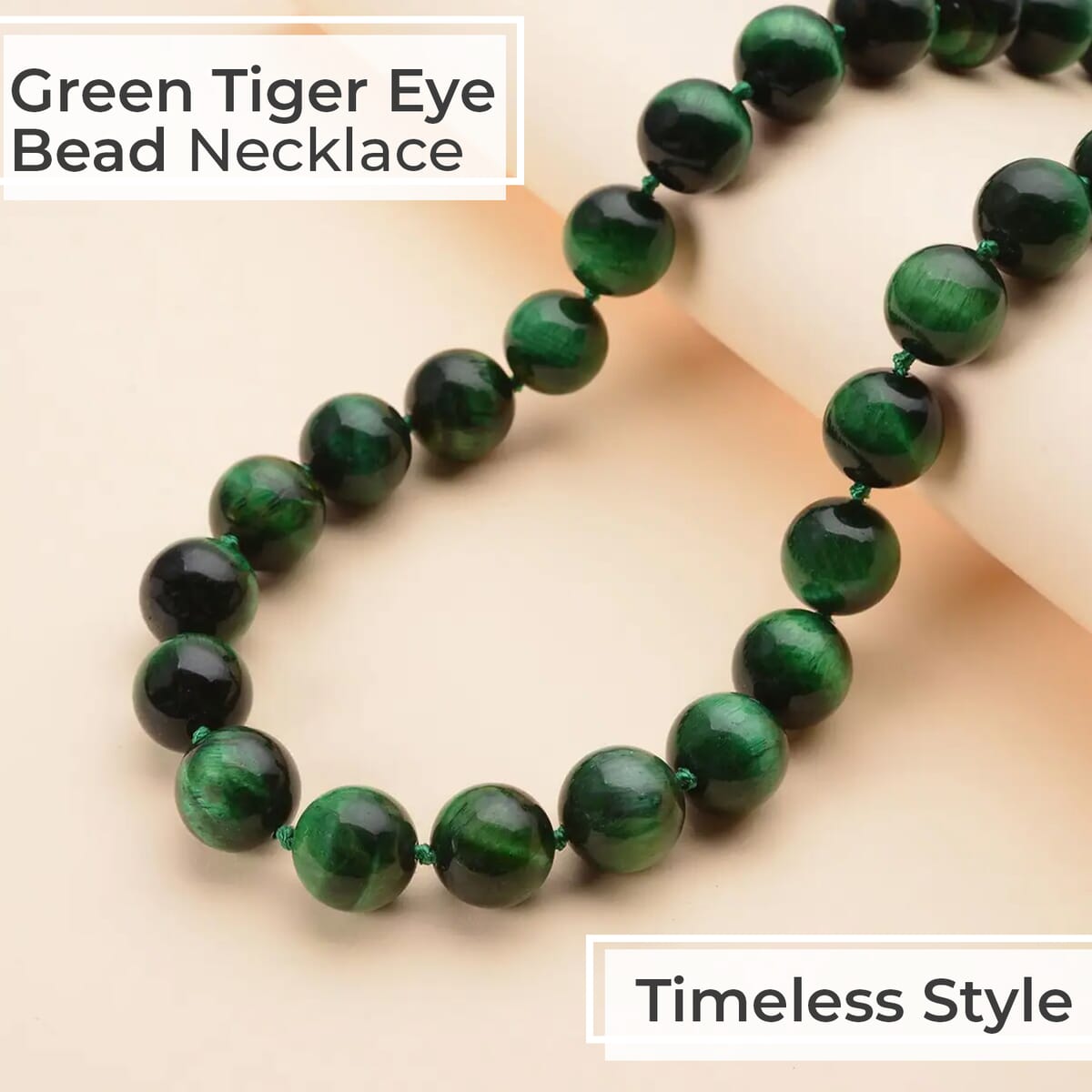 Green Tiger Eye 616.00 ctw Bead Necklace in Rhodium Plated Sterling Silver, Single Strand Beaded Necklace With Magnetic Clasp image number 1