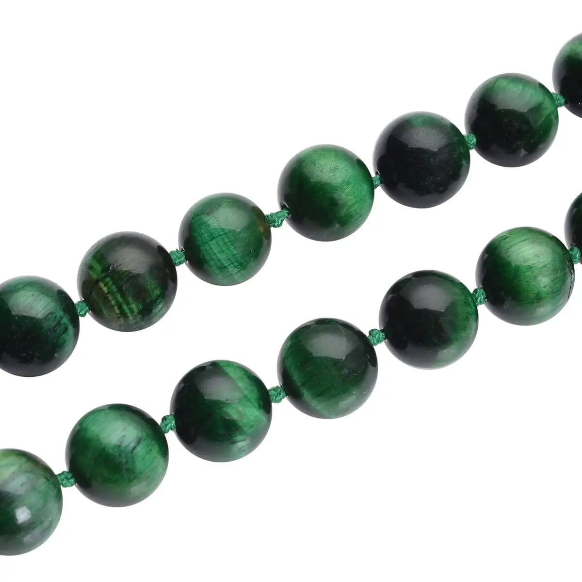Green Tiger Eye 616.00 ctw Bead Necklace in Rhodium Plated Sterling Silver, Single Strand Beaded Necklace With Magnetic Clasp image number 5