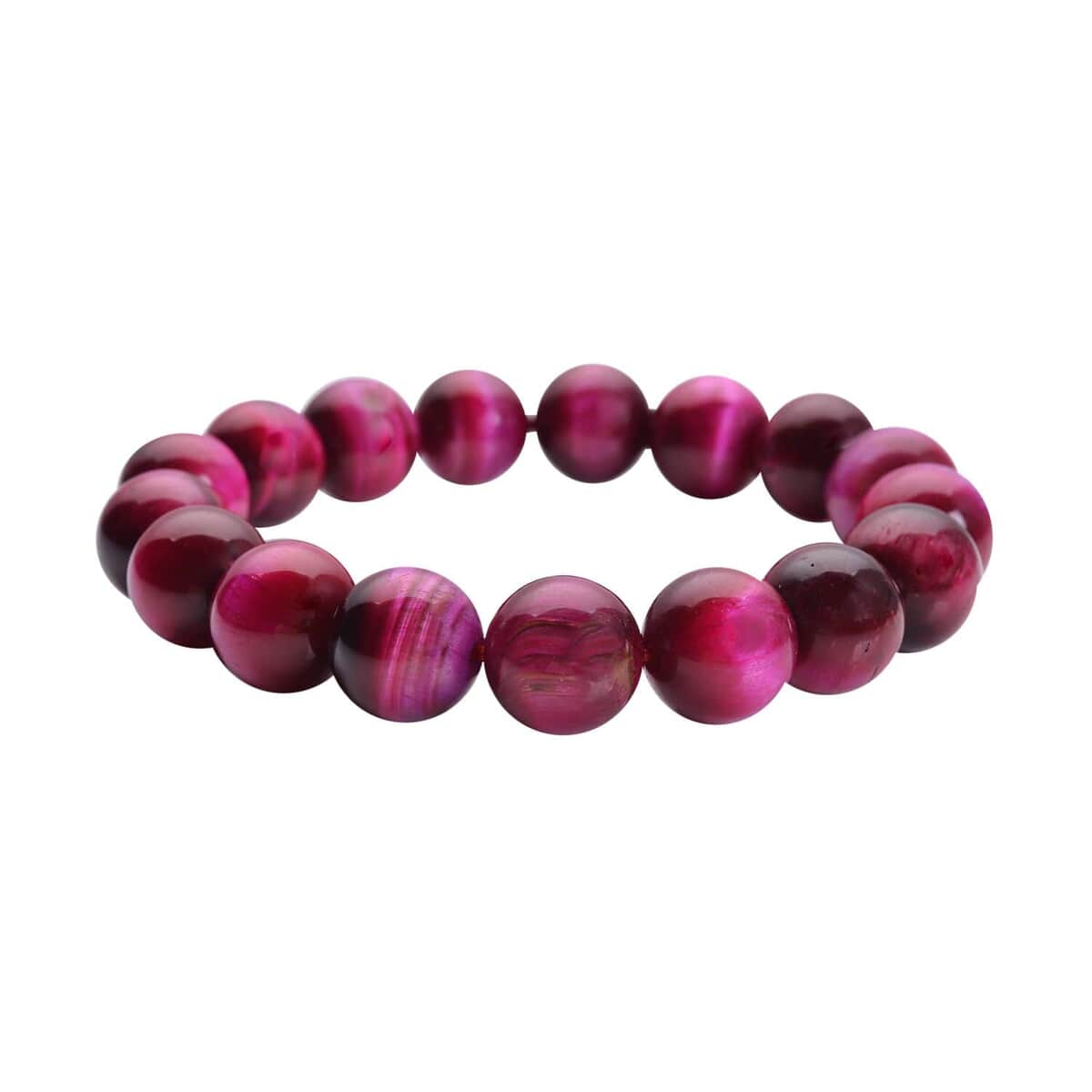 Fuchsia Tiger Eye Beaded Stretch Bracelet, Adjustable Beads Bracelet, Tiger Eye Bead Jewelry 214.00 ctw image number 0